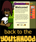 A student pointing to a photo of the Youthhood home-page : link to home-page