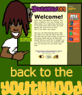 A student pointing to a photo of the Youthhood home-page : links to home-page
